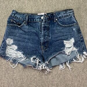 Revice Denim Distressed Button Fly High Rise Shorts Size 28 Raw Hem Acid Wash